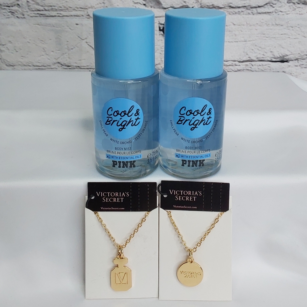 VICTORIA'S SECRET 'PINK' 'COOL & BRIGHT' 4-PIECE BODY MIST & BOTTLE CHARMS SET - Picture 15 of 16